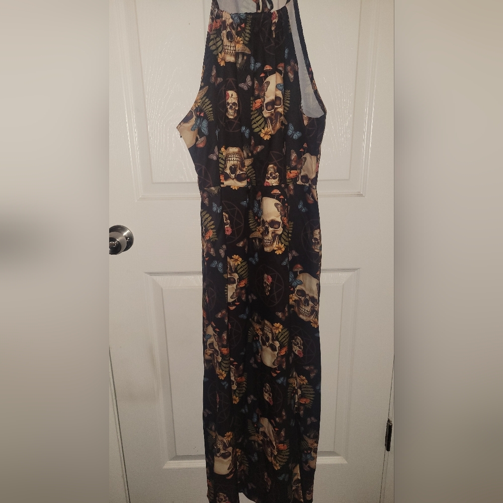 Skull Print Halter Maxi Dress